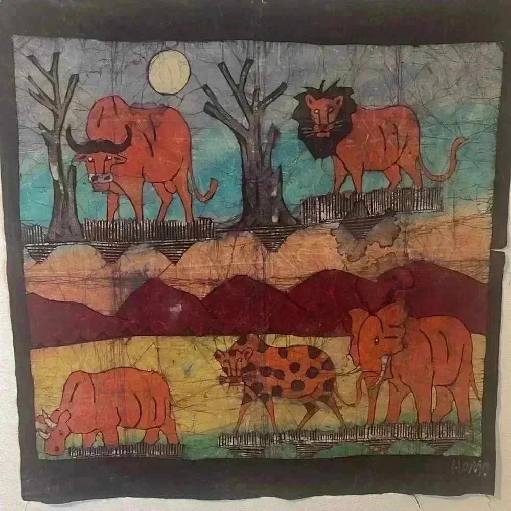 Beautiful safari painting in Linen material. Vibrant colors.